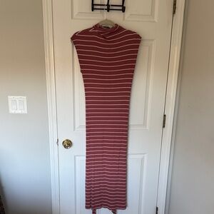 LOFT Pink Striped Midi Dress